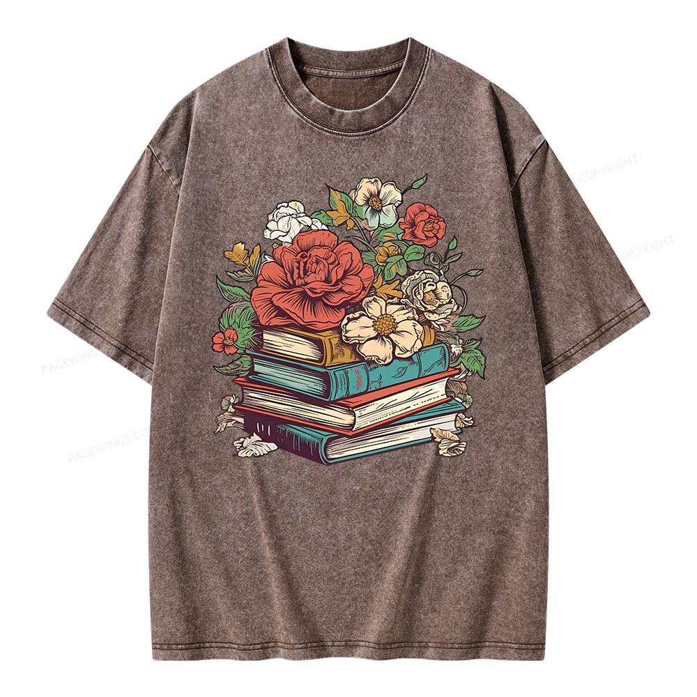 Pagewings Flower Books Unisex Washed T-shirt
