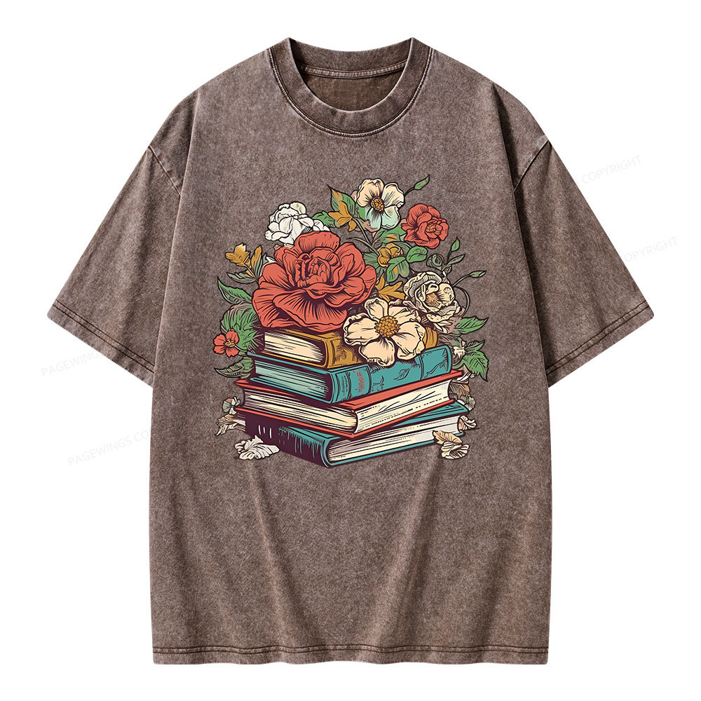 Pagewings Flower Books Unisex Washed T-shirt