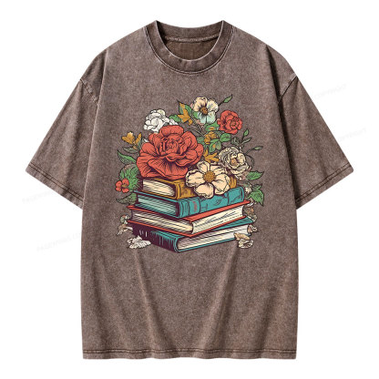 Pagewings Flower Books Unisex Washed T-shirt