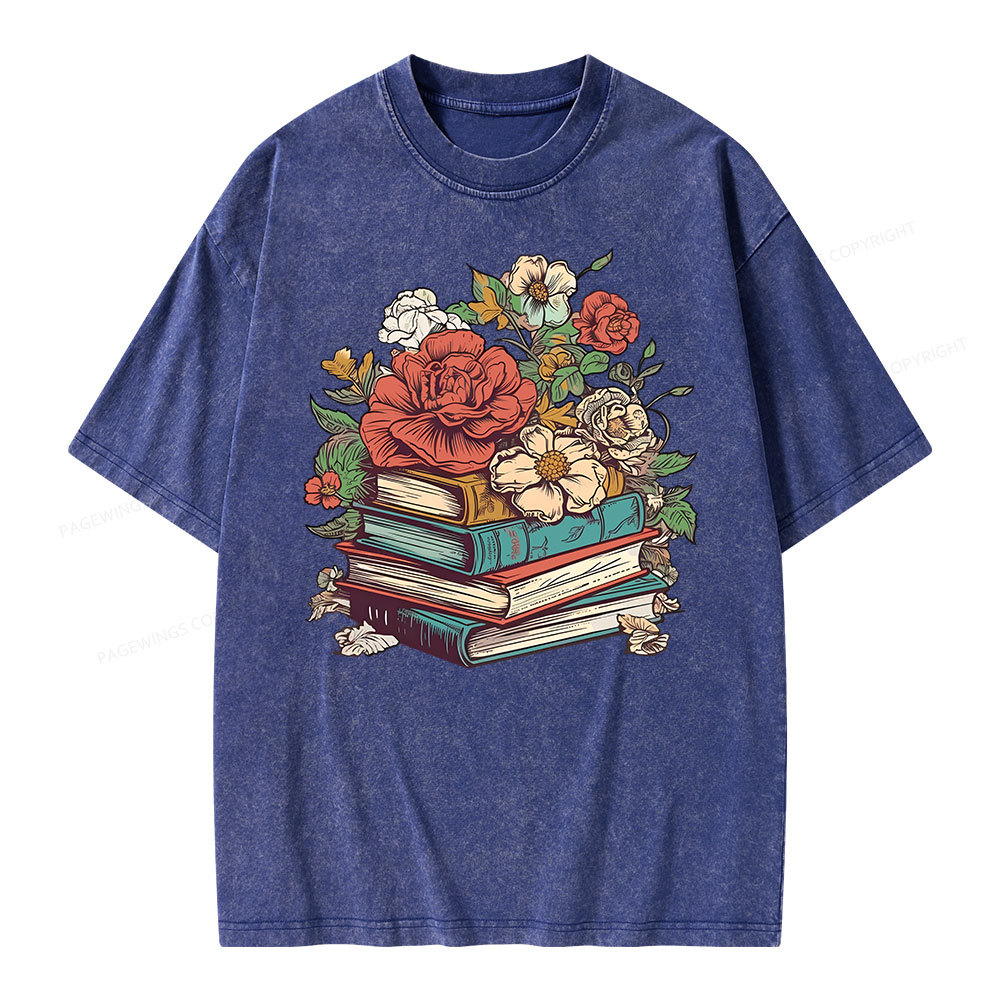 Pagewings Flower Books Unisex Washed T-shirt