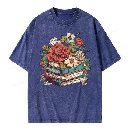 Pagewings Flower Books Unisex Washed T-shirt
