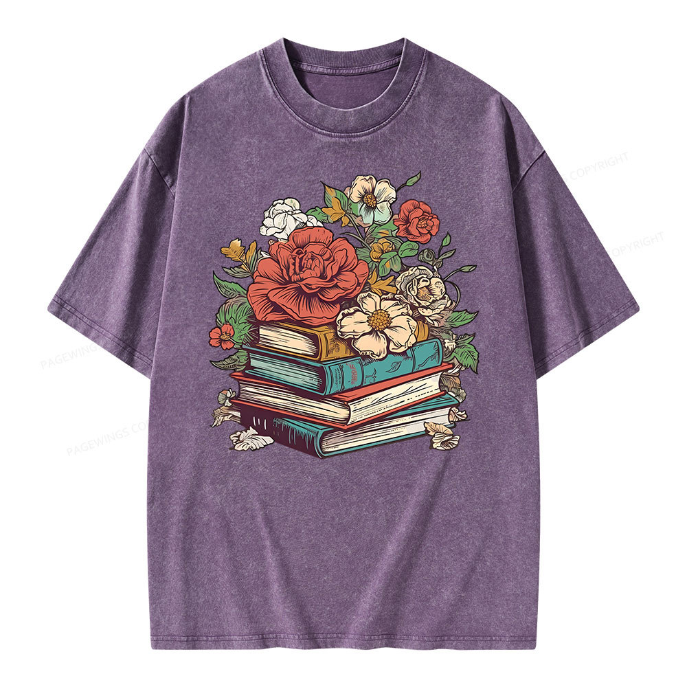 Pagewings Flower Books Unisex Washed T-shirt