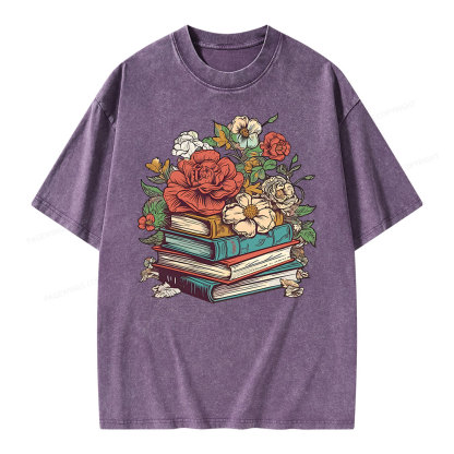 Pagewings Flower Books Unisex Washed T-shirt