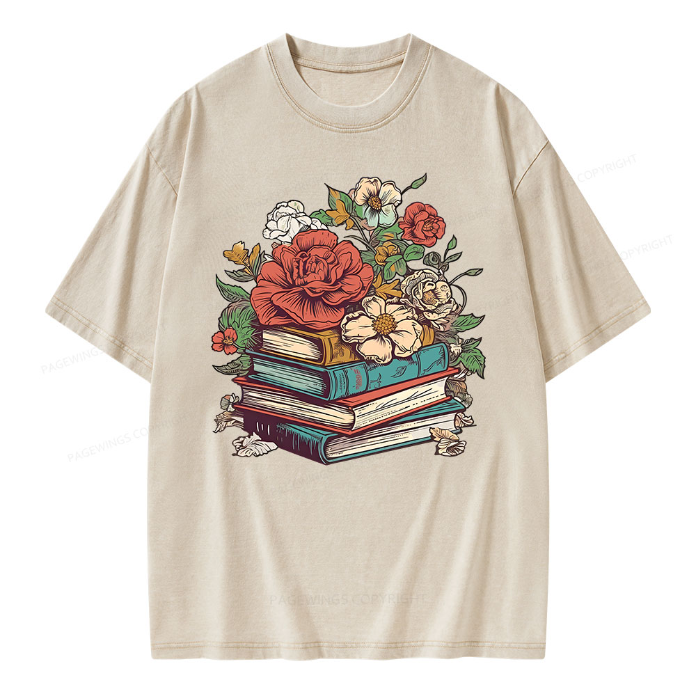 Pagewings Flower Books Unisex Washed T-shirt