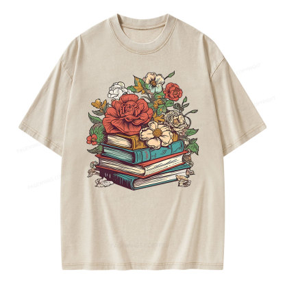 Pagewings Flower Books Unisex Washed T-shirt