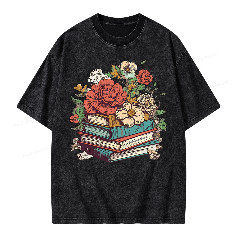 Pagewings Flower Books Unisex Washed T-shirt