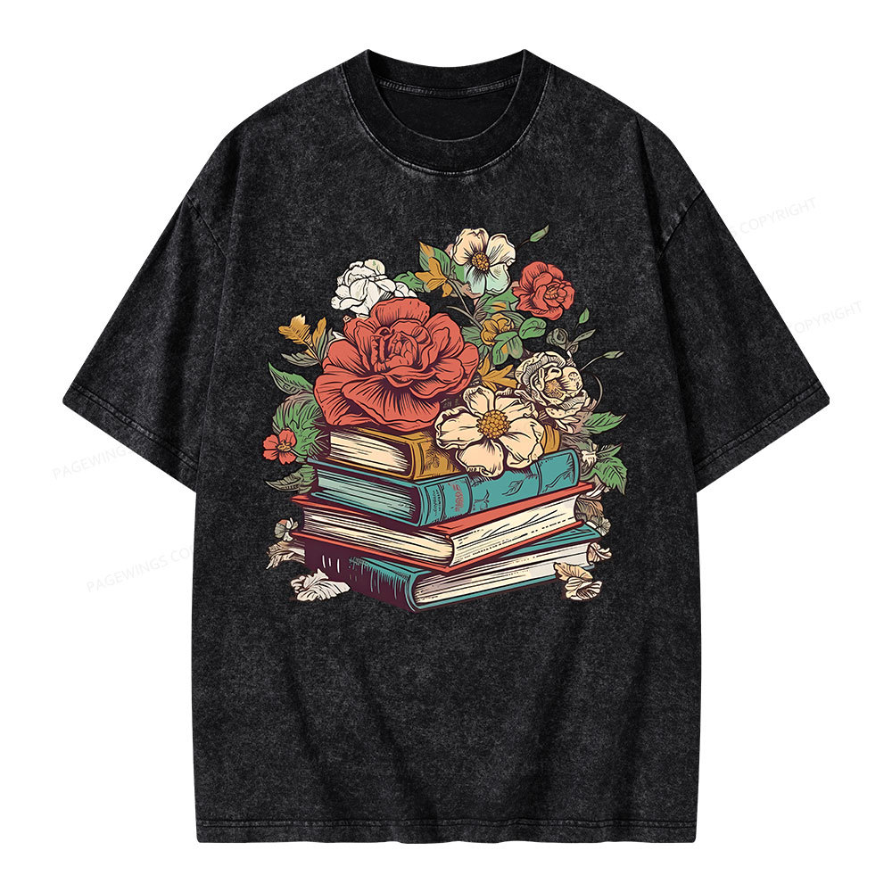 Pagewings Flower Books Unisex Washed T-shirt