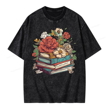 Pagewings Flower Books Unisex Washed T-shirt