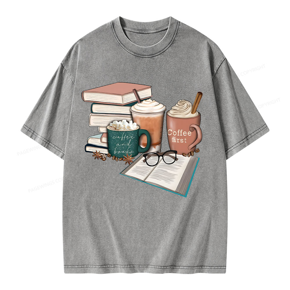 Pagewings Books Lover Coffee Unisex Washed T-shirt