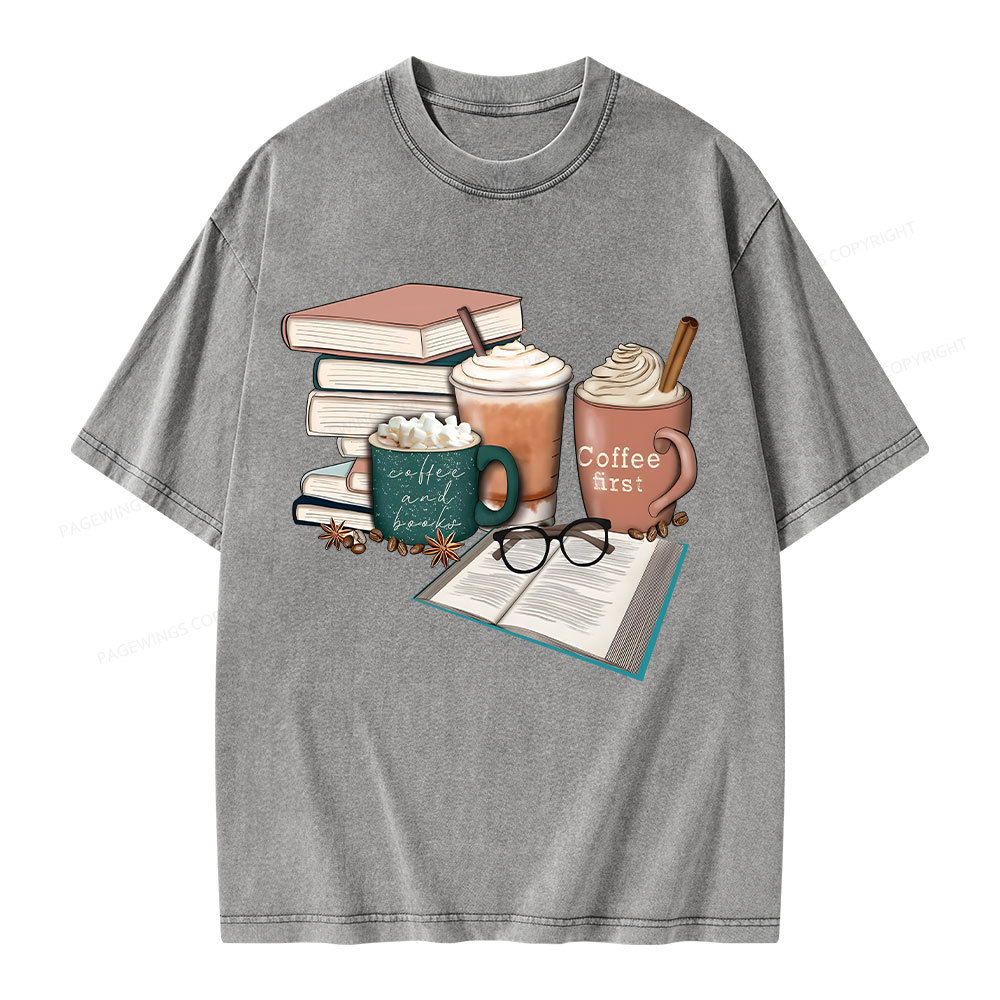Pagewings Books Lover Coffee Unisex Washed T-shirt