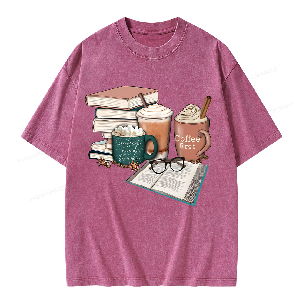 Pagewings Books Lover Coffee Unisex Washed T-shirt