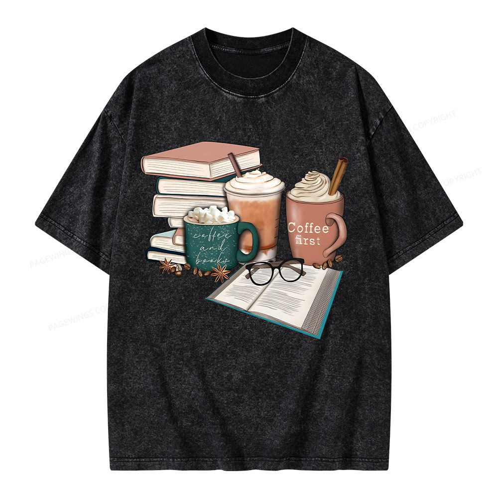 Pagewings Books Lover Coffee Unisex Washed T-shirt