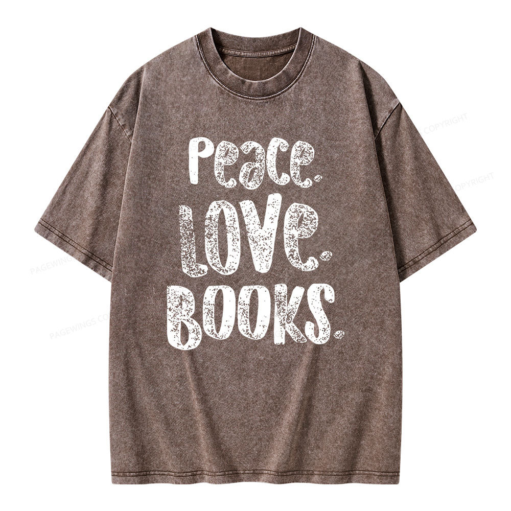 Pagewings Peace Love Books Unisex Washed T-shirt