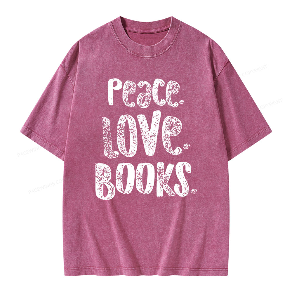 Pagewings Peace Love Books Unisex Washed T-shirt
