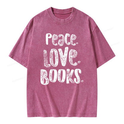 Pagewings Peace Love Books Unisex Washed T-shirt