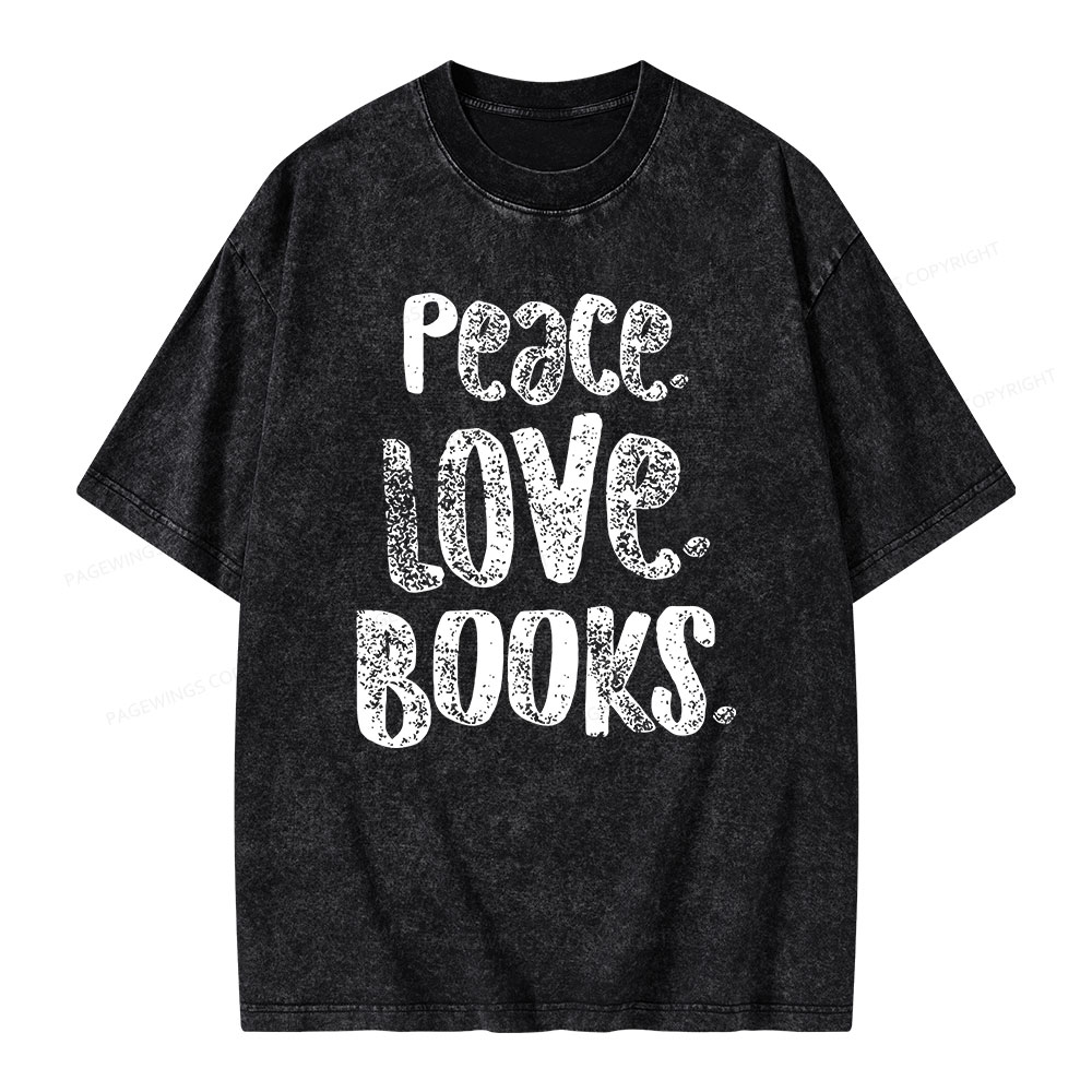 Pagewings Peace Love Books Unisex Washed T-shirt