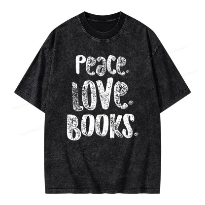 Pagewings Peace Love Books Unisex Washed T-shirt