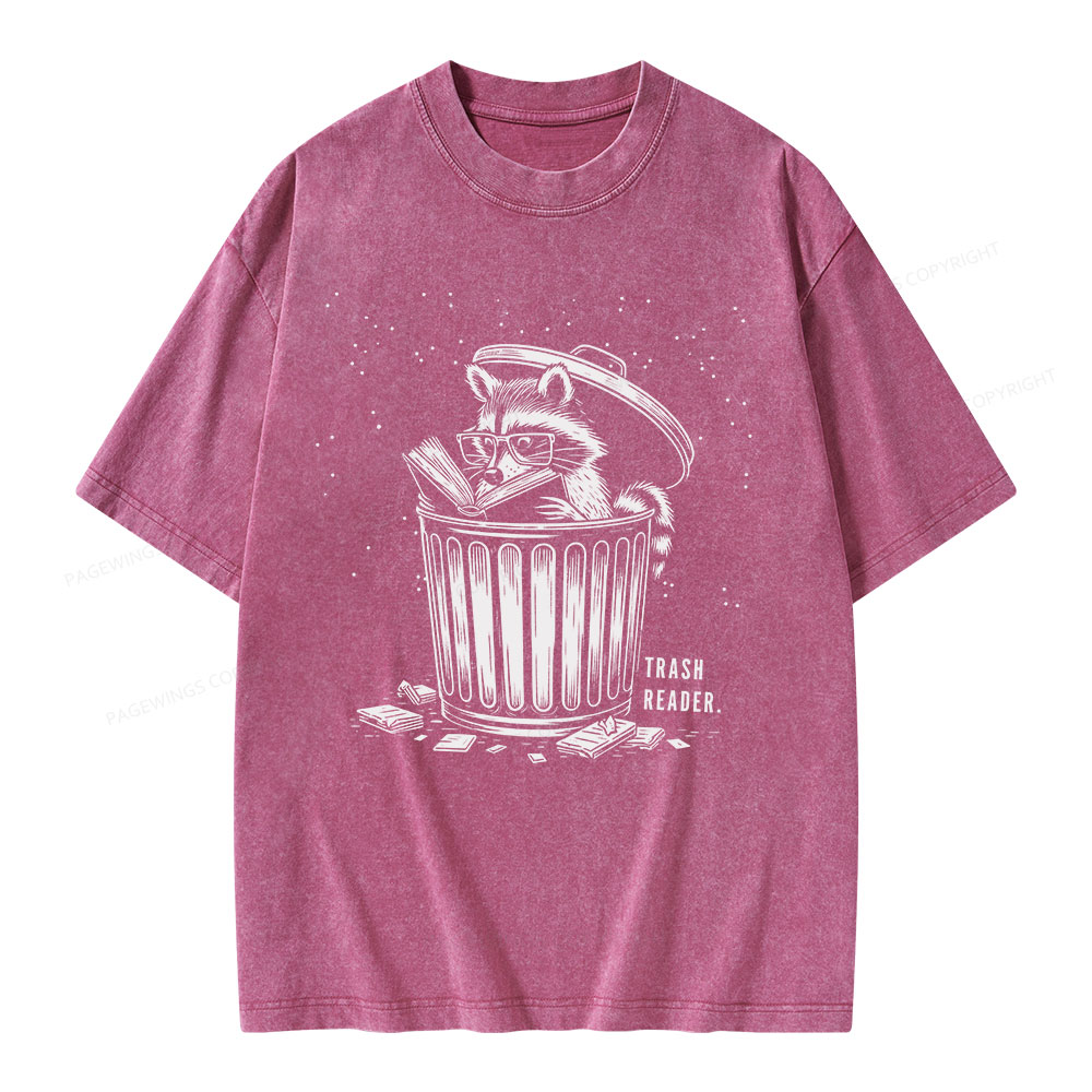 Pagewings Trash Reader Raccoon - Book Quote Unisex Washed T-shirt