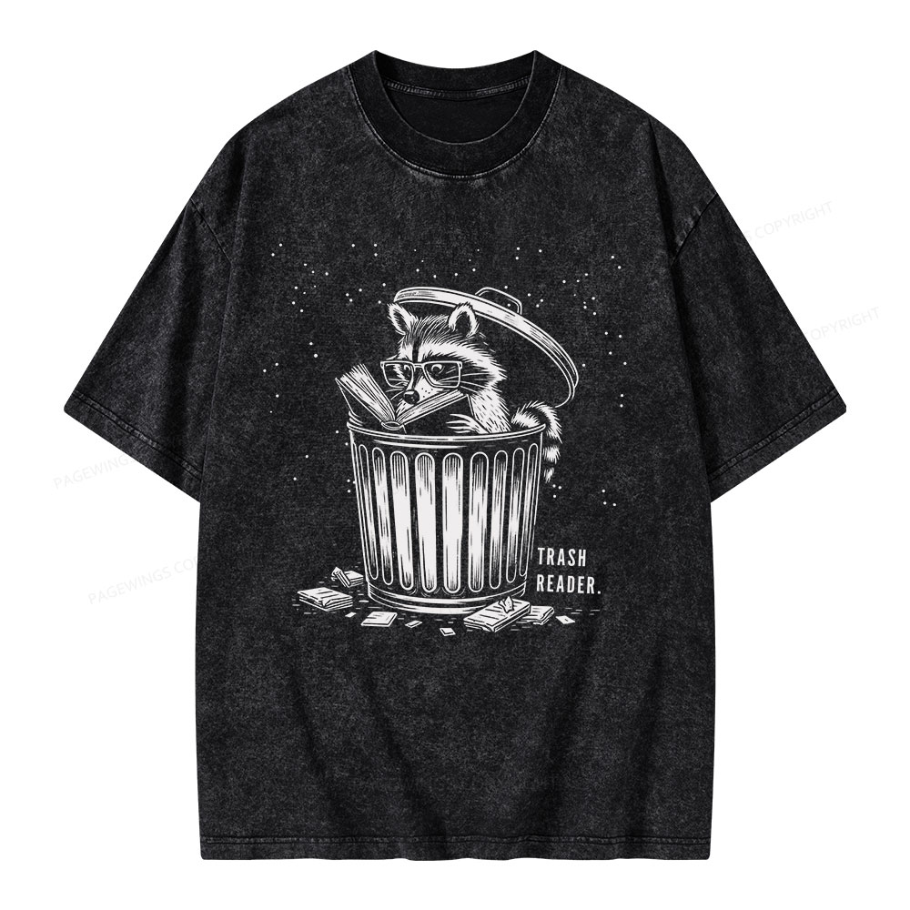 Pagewings Trash Reader Raccoon - Book Quote Unisex Washed T-shirt
