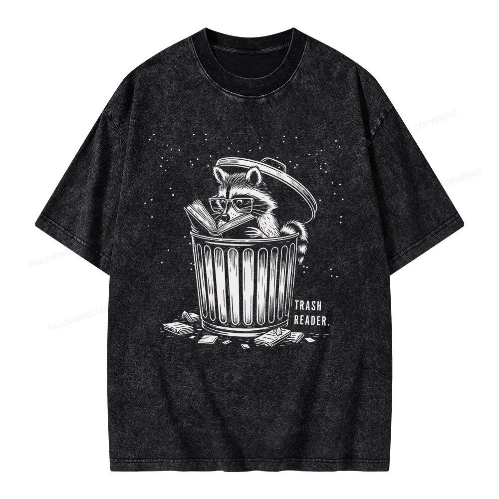 Pagewings Trash Reader Raccoon - Book Quote Unisex Washed T-shirt