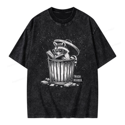 Pagewings Trash Reader Raccoon - Book Quote Unisex Washed T-shirt