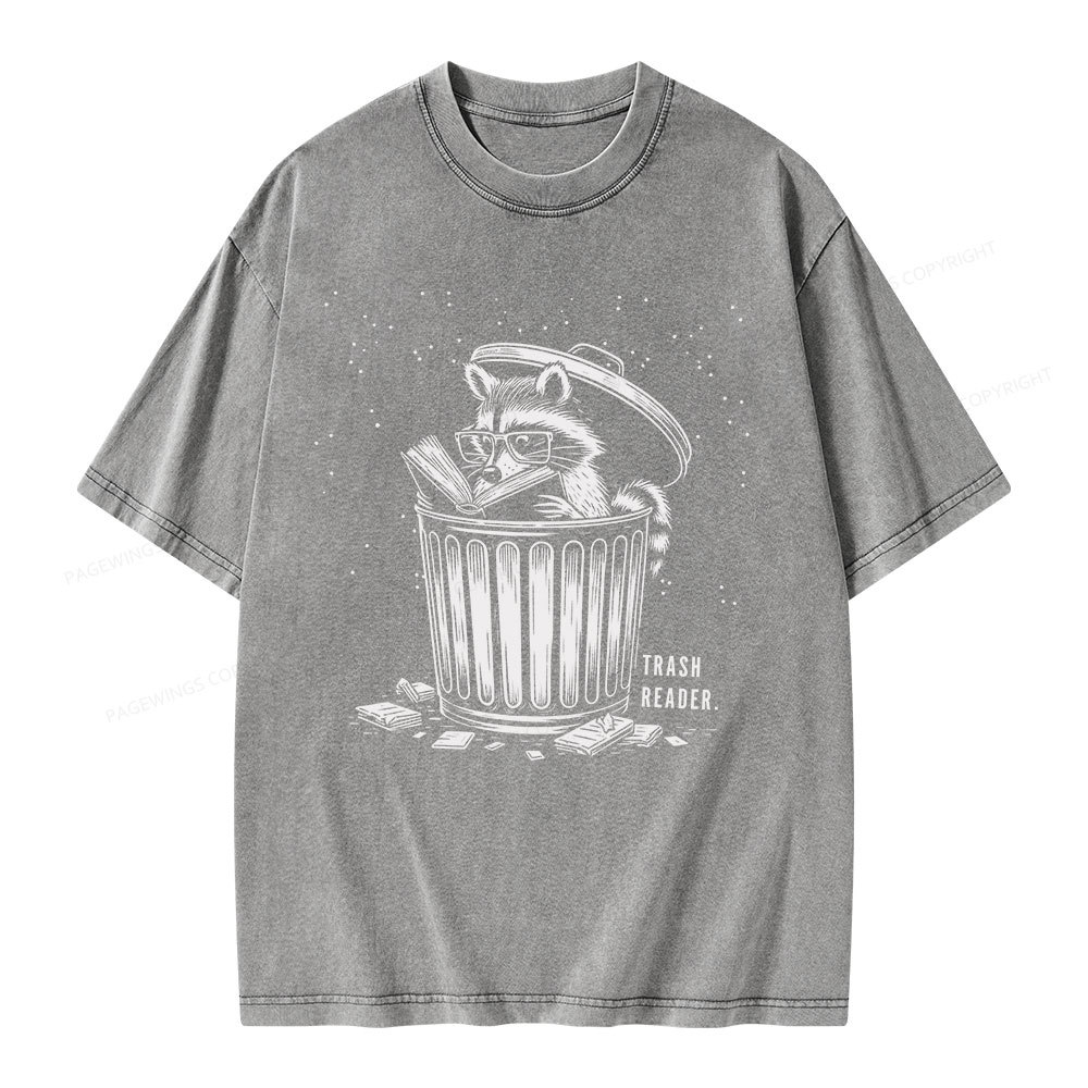 Pagewings Trash Reader Raccoon - Book Quote Unisex Washed T-shirt