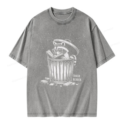 Pagewings Trash Reader Raccoon - Book Quote Unisex Washed T-shirt