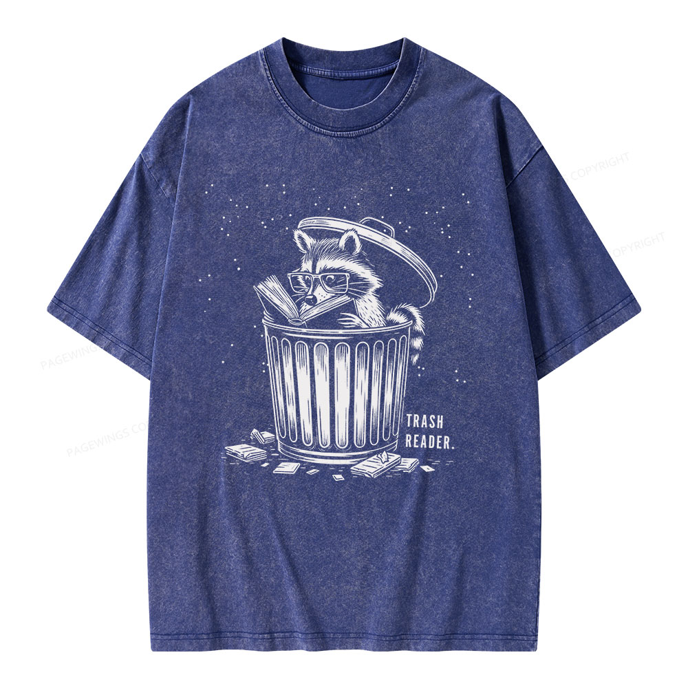 Pagewings Trash Reader Raccoon - Book Quote Unisex Washed T-shirt