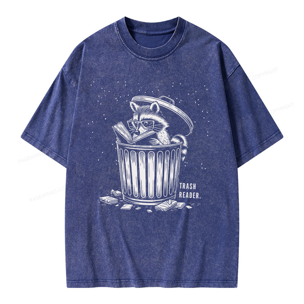 Pagewings Trash Reader Raccoon - Book Quote Unisex Washed T-shirt
