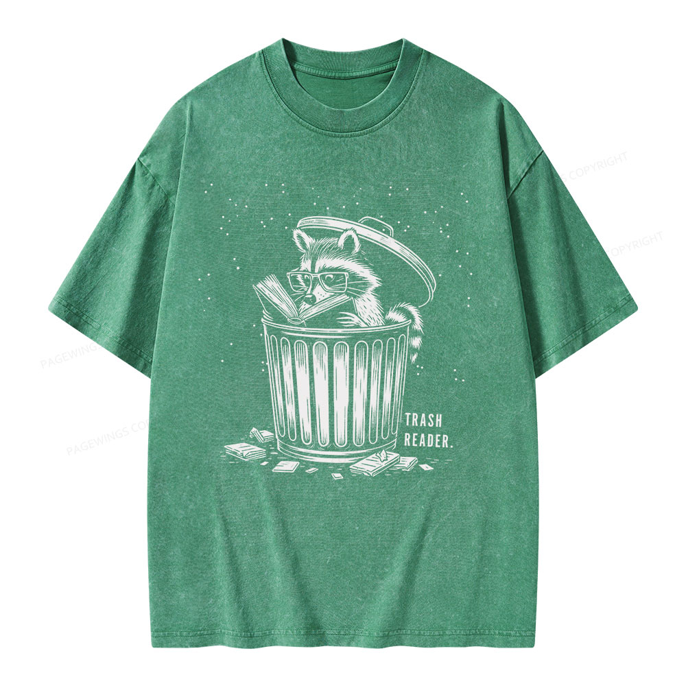 Pagewings Trash Reader Raccoon - Book Quote Unisex Washed T-shirt