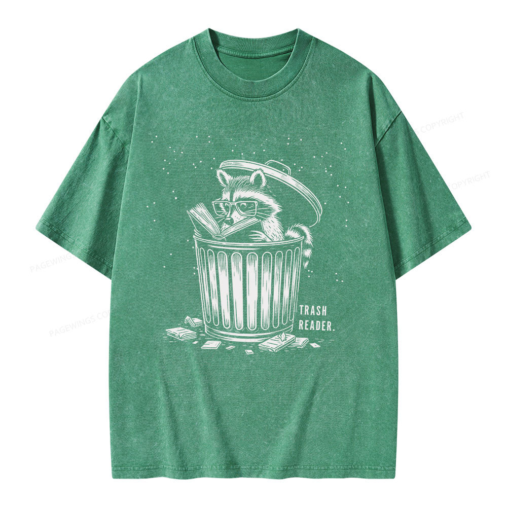 Pagewings Trash Reader Raccoon - Book Quote Unisex Washed T-shirt
