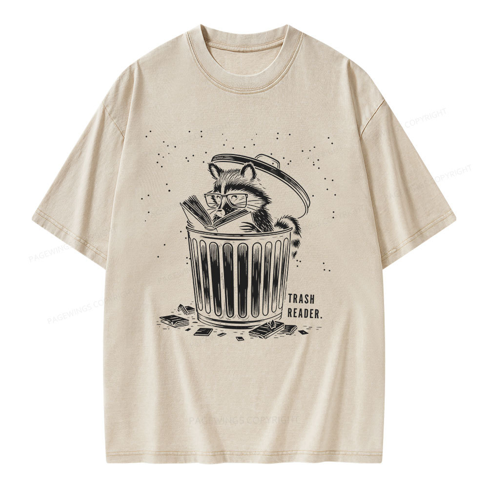 Pagewings Trash Reader Raccoon - Book Quote Unisex Washed T-shirt