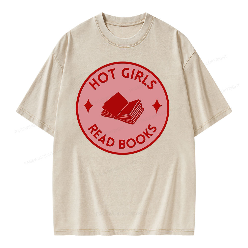 Pagewings Hot Girls Read Books Unisex Washed T-shirt