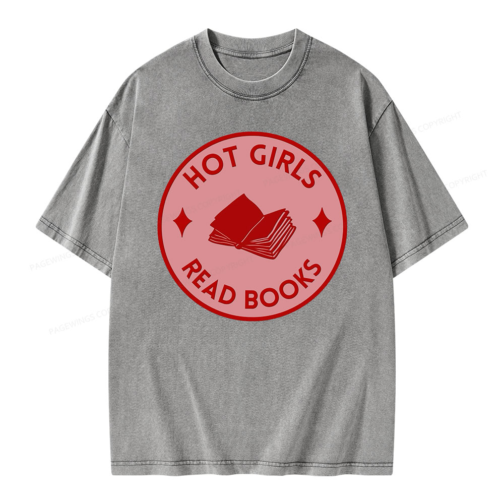 Pagewings Hot Girls Read Books Unisex Washed T-shirt