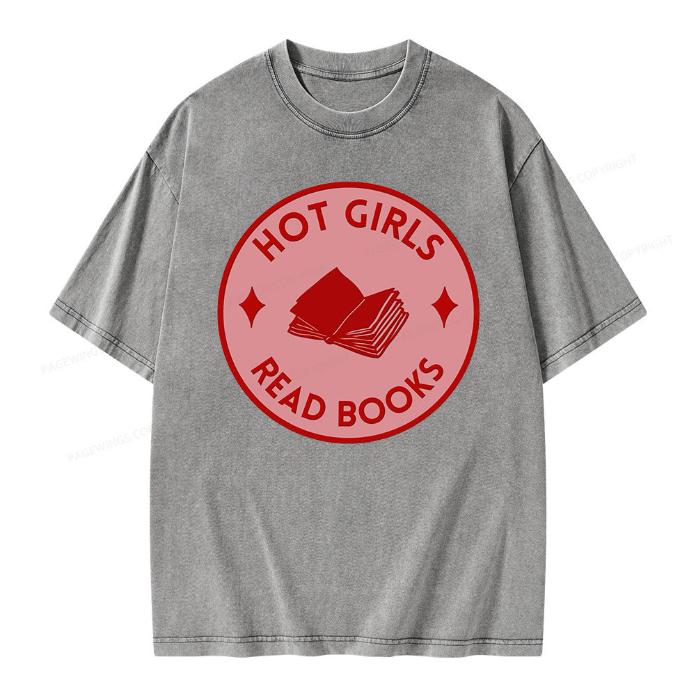 Pagewings Hot Girls Read Books Unisex Washed T-shirt
