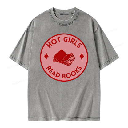 Pagewings Hot Girls Read Books Unisex Washed T-shirt