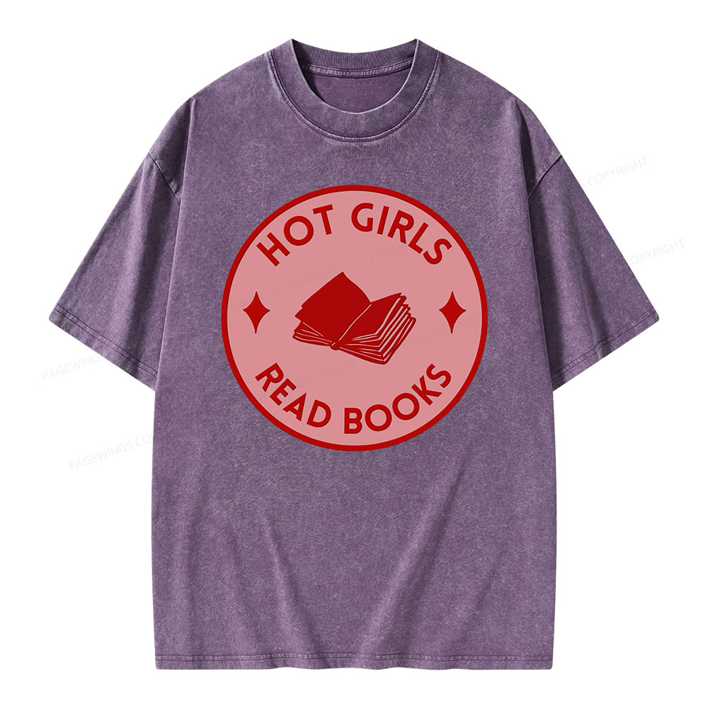 Pagewings Hot Girls Read Books Unisex Washed T-shirt