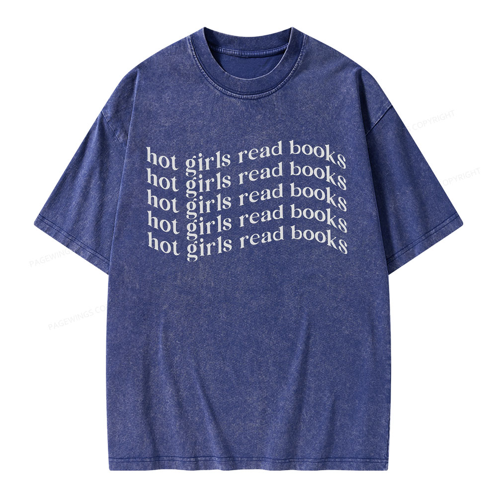 Pagewings Hot Girls Read Books Minimalist Trendy BookishUnisex Washed T-shirt