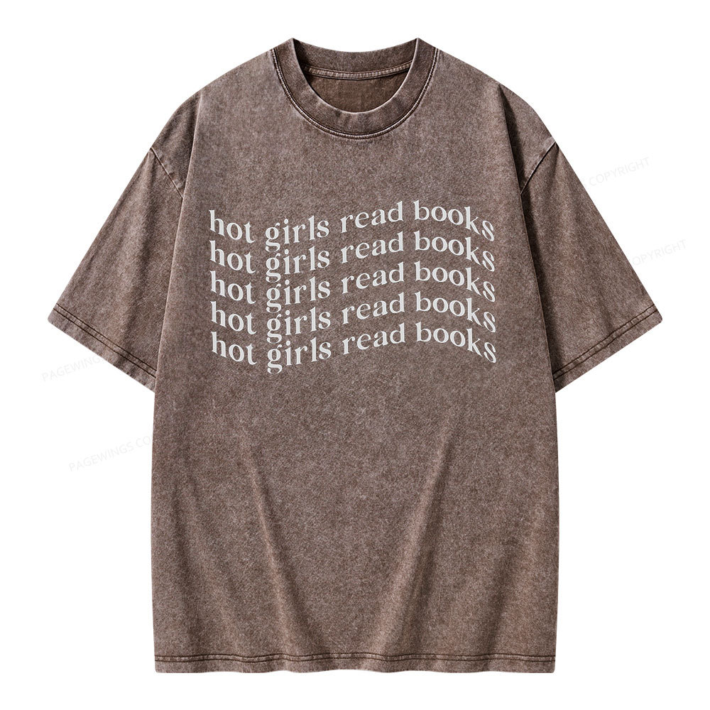 Pagewings Hot Girls Read Books Minimalist Trendy BookishUnisex Washed T-shirt