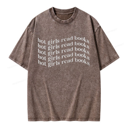 Pagewings Hot Girls Read Books Minimalist Trendy BookishUnisex Washed T-shirt
