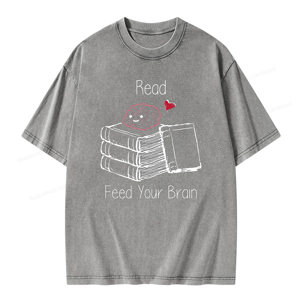 Pagewings Read Feed Your Brain Unisex Washed T-shirt