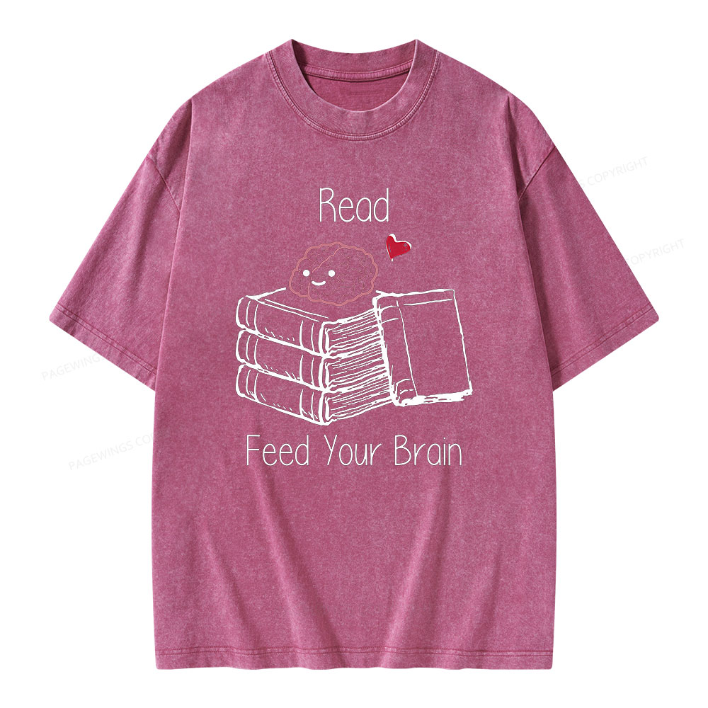 Pagewings Read Feed Your Brain Unisex Washed T-shirt