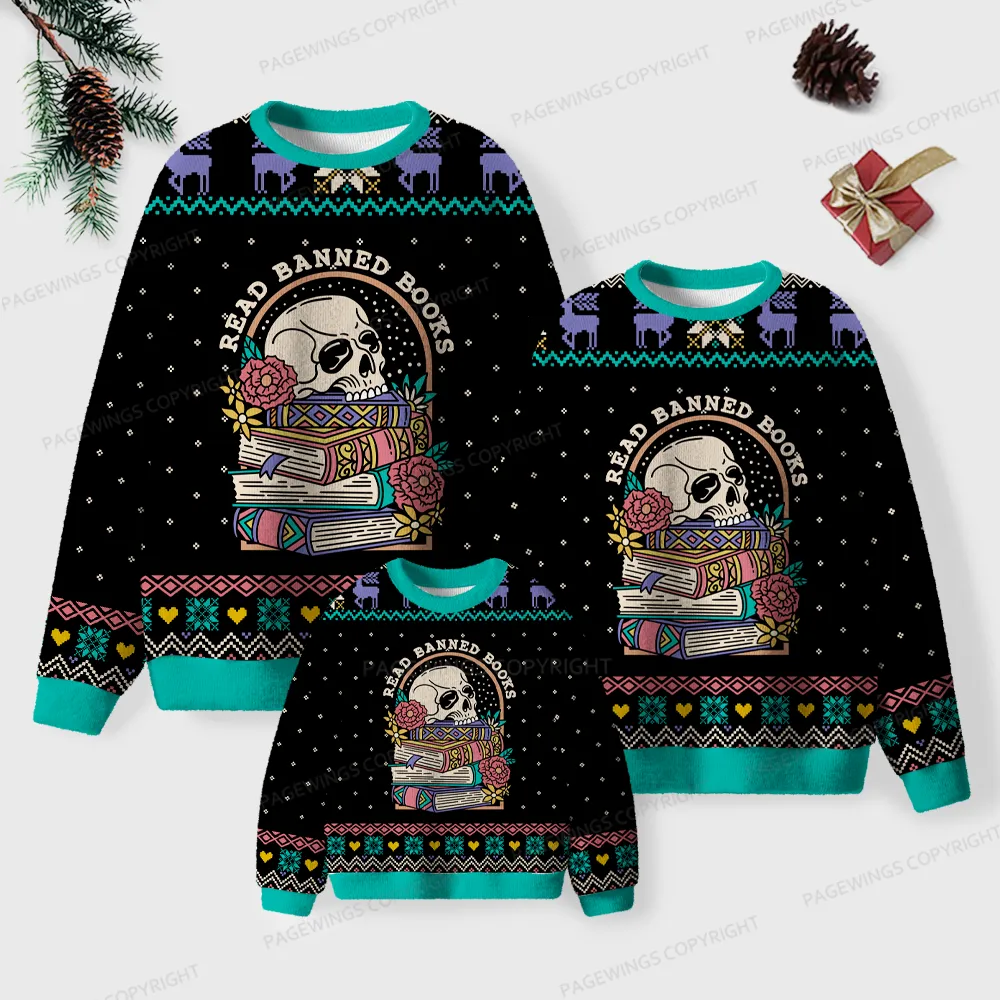 Pagewings Read Banned Books Unisex Ugly Knit Sweatshirt