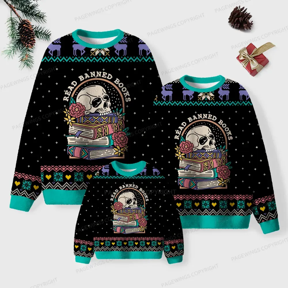 Pagewings Read Banned Books Unisex Ugly Knit Sweatshirt