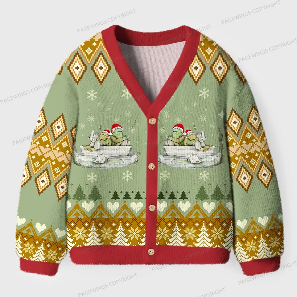 Pagewings Festive Reading With Friends Unisex Ugly Cardigan Sweaters