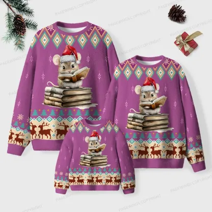 Pagewings Mouse With Books Unisex Ugly Knit Sweatshirt