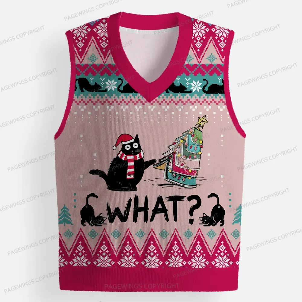 Pagewings What Unisex V-Neck Ugly Knit Vest
