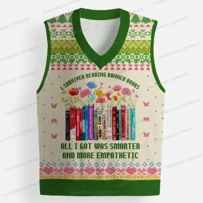 Pagewings I Survived Reading Banned Books  Unisex V-Neck Ugly Knit Vest