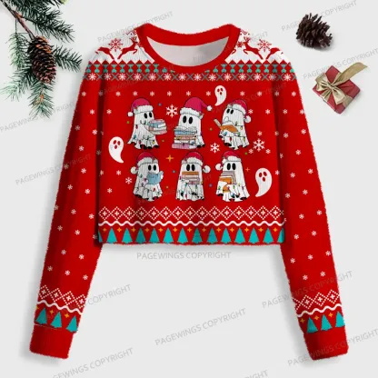 Pagewings Ghost Reading Women Ugly Crop Sweatshirt