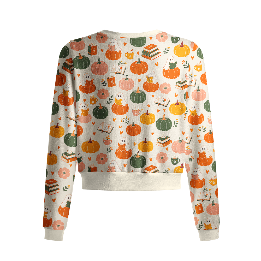 Pagewings Ghosts Love Reading Crew Neck Cardigan Sweaters